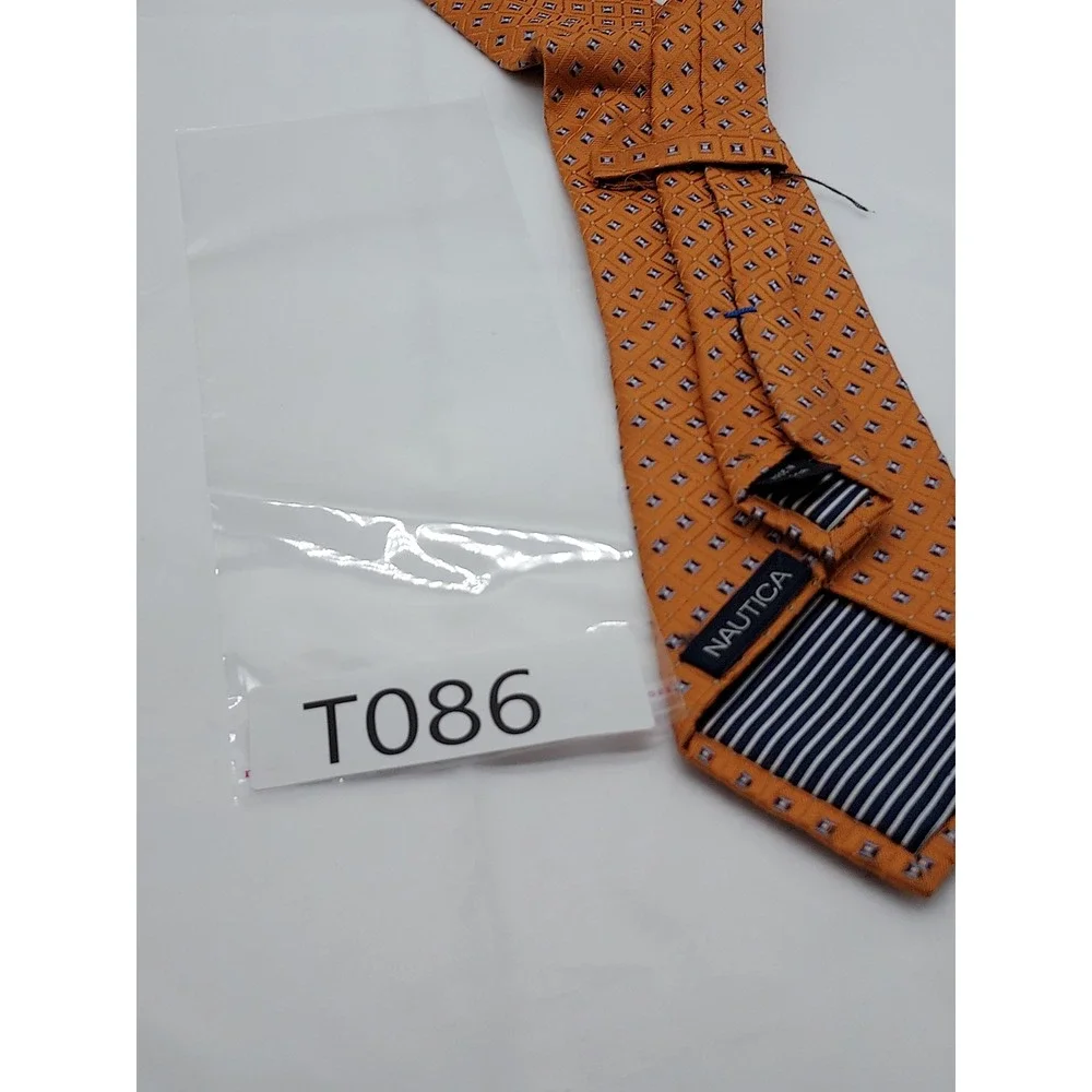 Nautica Mens Orange Geometric Diamond Silk Necktie RN 121148